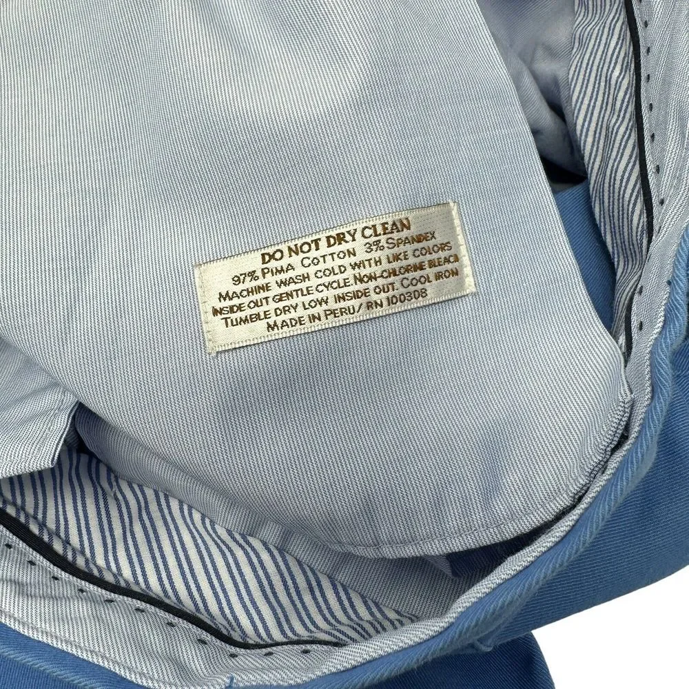 Peter Millar Blue Casual Chino Golf Pants Pima Cotton Spandex Size 33 Stretch‎